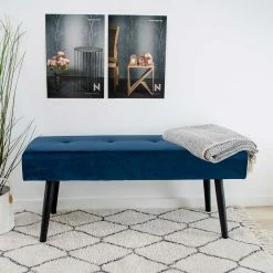 100cm Breite Polsterbank Mit Samt In Dunkelblau - Nennja