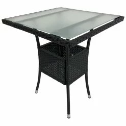 Wohnen.de Vertrieb -Wohnen.de Vertrieb 60x60 cm polyrattan tisch in schwarz mit glasplatte licara f